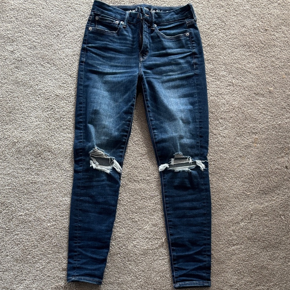 American Eagle Outfitters Dark Blue Ripped Skinny Jeans